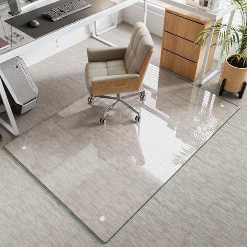 Tempered Glass Chair Mat for Carpet & Hard Floor, 40"x60" Office Chair Mat - Heavy Duty & Scratch Resistant, Non-Slip Pads, Rounded Corners & Polished Edges - color: Transparent, size: 40"x60"