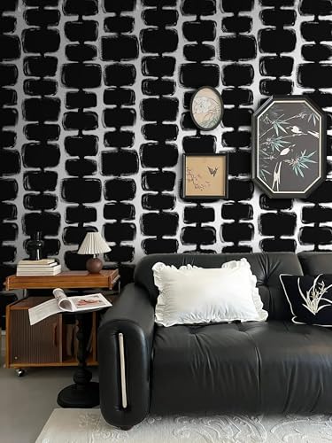 Safiyya 17.3"x393" Peel and Stick Wallpaper Black and White Contact Paper Mid Century Modern Abstract Geometric Wall Paper Self Adhesive Removable Wallpaper for Bathroom and Bedroom Vinyl - color: Black/White, size: 17.3" x 393"
