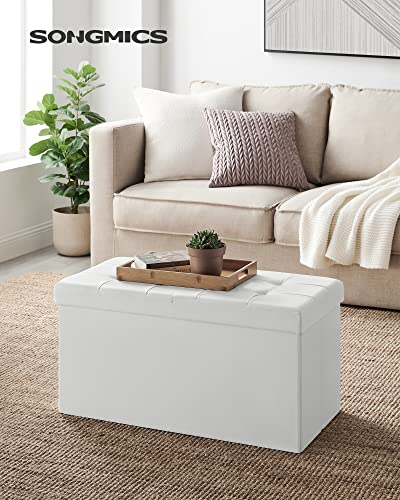 SONGMICS MAZIE Collection - 30 Inches Storage Ottoman Bench with Flipping Lid, Storage Chest Footstool, Load 660 lb, for Entryway, Living Room, Bedroom, Synthetic Leather, White ULSF45WT - color: White, size: 15"D x 30"W x 15"H