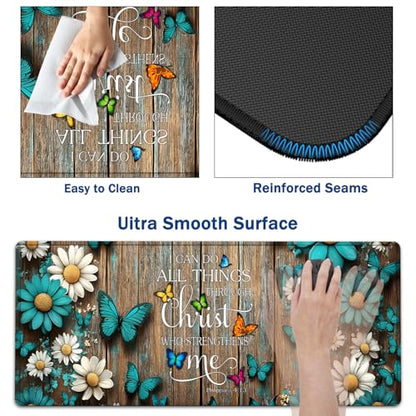 Large Mouse Pad + Keyboard Wrist Rest Set, Extended Gaming Mousepad (31.5X11.8 inch) with Non-Slip Rubber, Ergonomics Memory Foam Mouse Wrist Rest Support, Wooden Wall Philippians 4:13 XXL Desk Pad - color: Yu-Mouse Pad-3-B32