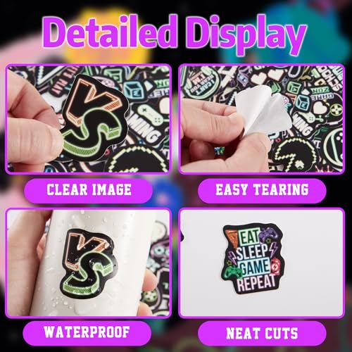 75 Pcs Kids Neon Gamer Gamepad Water Bottle Stickers | Game Controller Joystick Video Gaming, Laptop Decals, Waterproof Vinyl, Teens Girls Boys Students Adults - color: Non-luminescent-430ksxx