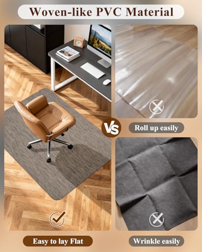 Soimeat Office Chair Mat for Hardwood Floor, 35.4" x 55" Non-Slip Desk Computer Chair Mat, PVC Floor Mat for Rolling Chair, Heavy Duty Wood/Tile Floor Protector Desk Rug for Home, Dark Brown - color: Dark Brown, size: 35.4" x 55"