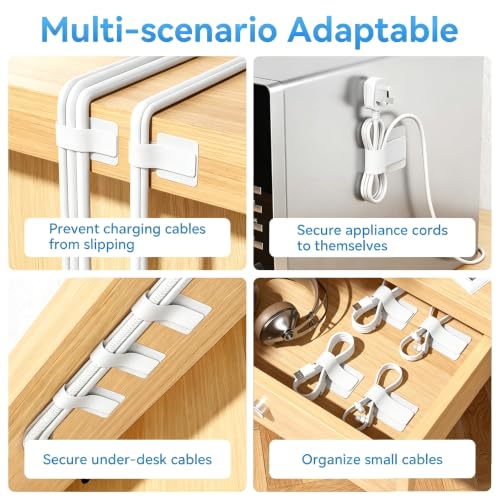 Black 50pcs+White 50pcs Cable Straps Hook and Loop Cable Ties - Cable Holder for Desk Cable Management Under Desk - Computer Cord Organizer for Home Office Gaming Setup （100pcs） - color: Black 50pcs+white 50pcs