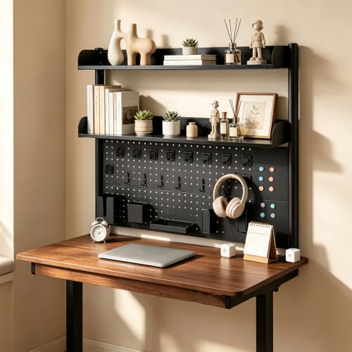 Clip-On Desk Shelf, 2 Tier Desktop Bookshelf with Pegboard Multipurpose Clamp Desk Organizer Space Saving Desk Hutch for Bedroom Study Room Dorm (Black) - color: Black