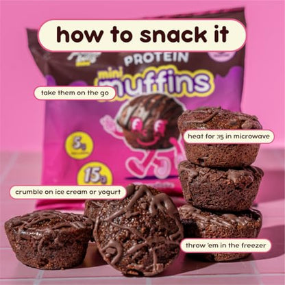 Prime Bites Minis - High Protein Muffin (12 Per Box, Chocolate Fudge) - 15g of Protein, 5g of Collagen, Gluten Free, Low Sugar Treat, Delicious Protein Snack