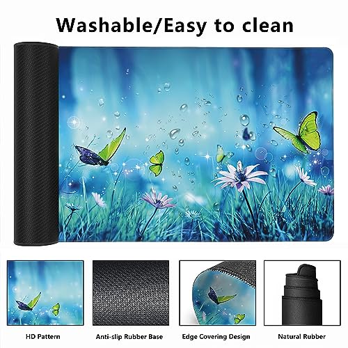 MIOAOSRT Desk Mat,Butterflies in Mystic Forest Large Gaming Mouse Pad with Stitched Edges,Non-Slip Computer Mouse Pad for Desk,Extended XXL Keyboard and Mouse Pad 35.4x15.75 in - color: Butterflies in Mystic Forest