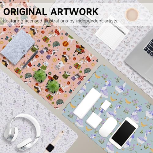 AUPET PU Leather Desk Pad Protector Blotter, Animal 35 x 17in Large Mouse Pad,Cute Office Desk Mat,Waterproof Non-Slip Desk Writing Drawing Pad for Office Home Game (Cute Cat Circus) - color: Cute Cat Circus