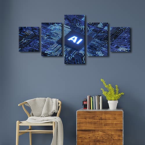 TUMOVO Office Wall Art Artificial Intelligence Chip Prints Wall Art 5 Panels Wall Art Vintage Wall Art Home Decor Canvas Art Wall Artwork Giclee Gallery-Wrapped Posters And Prints, 50"x24" - color: Artwork-05, size: 50''Wx24''H