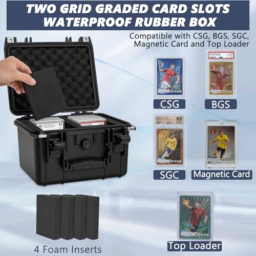 Graded Card Case - IP67 Waterproof Storage Box for 40+ CSG, BGS, SGC, Top Loaders Graded Sports Trading Cards - size: M (holds 40+ Graded Cards--waterproof)