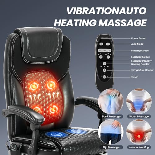 MALOL Massage Office Chair with 3-Level Heat and Footrest – 20-Min Easy Assembly, 300 lbs Big and Tall Desk Chair, PU Leather Ergonomic Executive Computer Chair with Side Pocket, Black,Set of 2 - color: Black, size: Set of 2, style: Modern