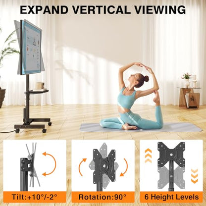 TVON Floor TV Stand with Power Outlet for 13-50 inch TVs up to 55 lbs, Height Adjustable TV Mount Stand with Tilt and Rotat, Max VESA 200x200mm - size: 13-50 inch TVs, 55 lbs capacity