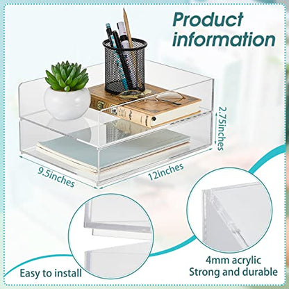 Yulejo 2 Pcs Acrylic Desk Organizers and Accessories Tier Paper File Organizer Tray Stackable Document Clear Desk Accessories for Office Workspace Organization (12.01 x 9.25 x 2.68 Inch)