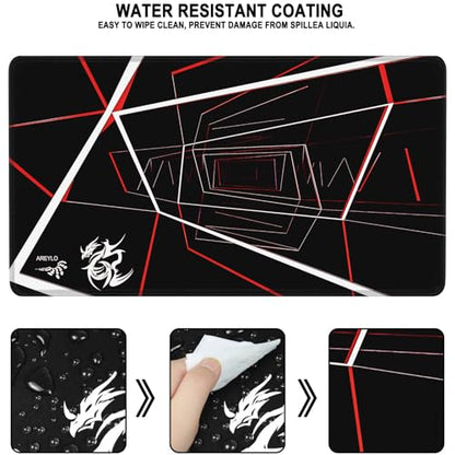 Large Gaming Mousepad, Waterproof Extra Large Mouse Pad with Stitched Edges, 31.5" x 15.7" Non-Slip Rubber Base Office Big Long Keyboard Pad for Office Gamer Home XXL, (Red Square) - color: Red Square