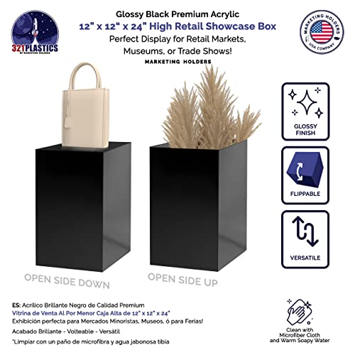 Marketing Holders Acrylic Display Riser Plinth Tall Glossy Black 5 Sided Pedestal Stand 12” x 12” x 24” Throne Platform Lucite Riser Models Memorabilia Socle TradeShows Expos - color: 12" X 12" X 24" Black