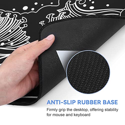DIGSOM Gaming Mouse Pad Black and White Sea Wave Pattern, 31.5 x 11.8in | XL Mouse mat, Smooth surface, Anti-slip rubber base, For keyboard and mouse, For home and office use - color: Black Sea Wave