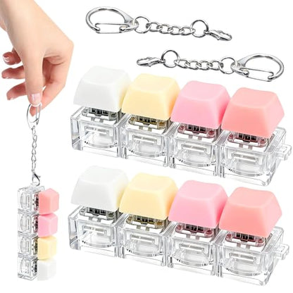 2 PCS 4-in-1 Keyboard Fidget Toy Keychain, Finger Clicky Button Toy Stress Relief Keychain with Swappable Keycaps, Mini Mechanical Key Fidget for Office Desk Focus Gifts (Pink Yellow White) - color: Pink Yellow White