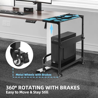 Adjustable Computer Tower Stand Large with Guardrail, 2 Tier Gaming PC Tower Stand for ATX, E-ATX, ITX, Rolling Floor Cart with Locking Metal Wheels, 32.7" X 21.6" X 15.8"