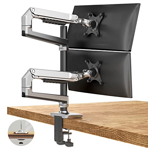 Ergounion Premium Dual Monitor Stand for Desk, High-Grade Aluminum Stacked Monitor Arm with Heavy-Duty Mechanical Spring, Adjustable Vertical Double Monitor Mount for 13-40 inch Screens, Silver - color: Silver, size: Dual