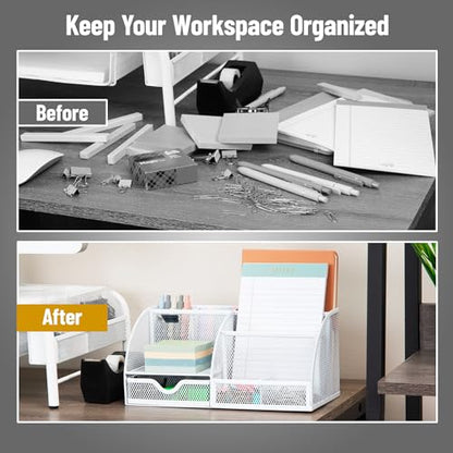 Mind Reader 7-Compartment Desktop Organizer, Metal Mesh, White | Desk Organizer for Pens, Sticky Notes, Mail, Office Supplies - color: White