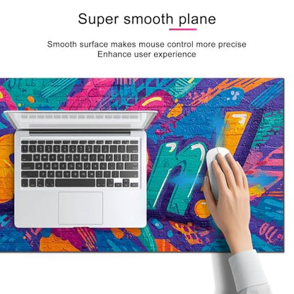 HOMETITUTE XL Mouse Pad Gaming Mousepad 31.5x11.8 Inch Vibrant Passion! Graffiti Art Non-Slip Keyboard Desktop Protector Mat Diatomite Large Mouse Pad for Home and Office Desk Accessories - color: Vibrant "Passion!" Graffiti Art