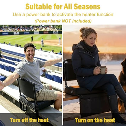Heated Stadium Seats with Back Support for Bleachers – Portable 5-Position 90-180° Folding Bleacher Seat with Cup Holder & Shoulder Strap, Ideal for Sports Events, and Concerts - style: Heatable