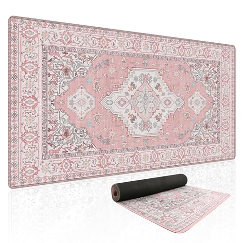 Baziabbo Pink Desk Mat,XXL Extended Large Mouse Pad,Gaming Mousepad with Stitched Edge,Non-Slip Rubber Base Keyboard Desk Pad for Home Office Study Game (Pink) - color: Pink