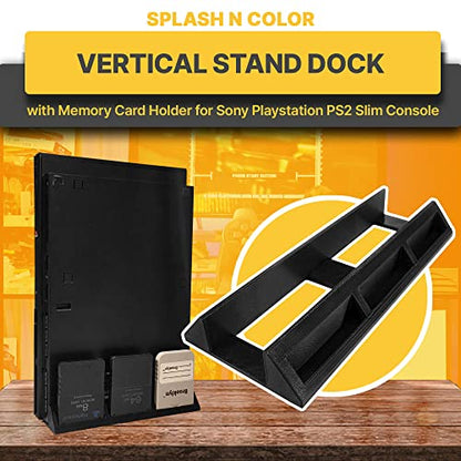 Vertical Stand Dock with Memory Card Holder Compatible with Sony PlayStation PS2 Slim Console - Space Saving, Convenient Accessory for Gaming Setup and Organization of Game Saves