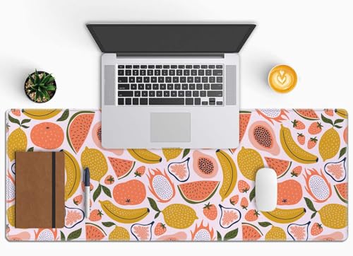 Fruit Desk Mat Yello Pink XL Mouse Pad Large Full Desk Mousepad Gaming Extended Keyboard Mouse Mat Desk Pad for Computer Laptop 31.5''X11.8'' Non-Slip Rubber Base with Stitched Edges - color: Fruit