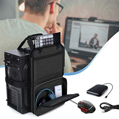 Trunab PC Tower Carrying Strap with Handle, Desktop Computer Case Belt Holder with Pockets for Keyboard, Cable, Headphone, Ideal for Transporting On The Go, Black - Patented Design - size: S - Fits Mini & Mid Tower