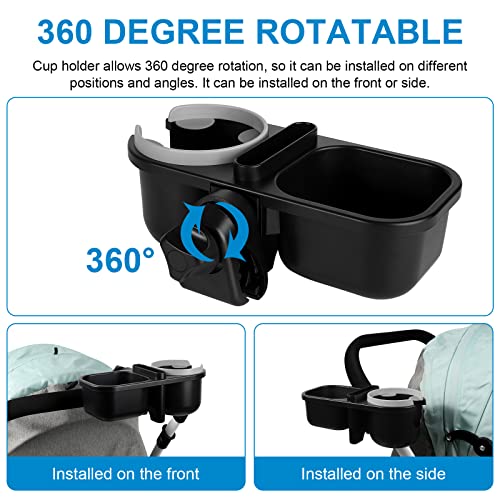 Accmor Stroller Cup Holder with Tray, Universal Cup Holder Tray for Uppababy Nuna Doona Strollers, Bottle Drinks Holder for Stroller, Wheelchair, Walker - style: Tray-3 in-1-Grey