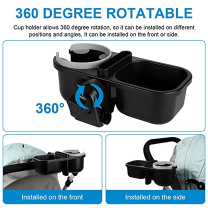 Accmor Stroller Cup Holder with Tray, Universal Cup Holder Tray for Uppababy Nuna Doona Strollers, Bottle Drinks Holder for Stroller, Wheelchair, Walker - style: Tray-3 in-1-Grey