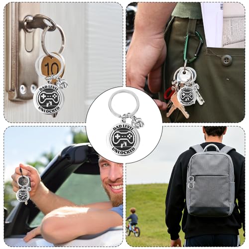 New Dad Level Unlocked Keychain, Game Controller Design Key Ring Chains First Time Dad to Be Gifts with Baby Footprint Charm Daddy Keyring from Wife to Husband
