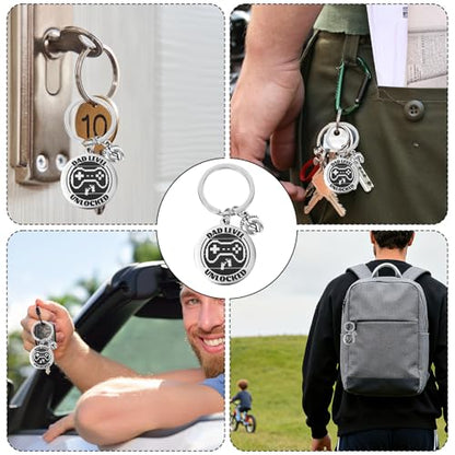 New Dad Level Unlocked Keychain, Game Controller Design Key Ring Chains First Time Dad to Be Gifts with Baby Footprint Charm Daddy Keyring from Wife to Husband