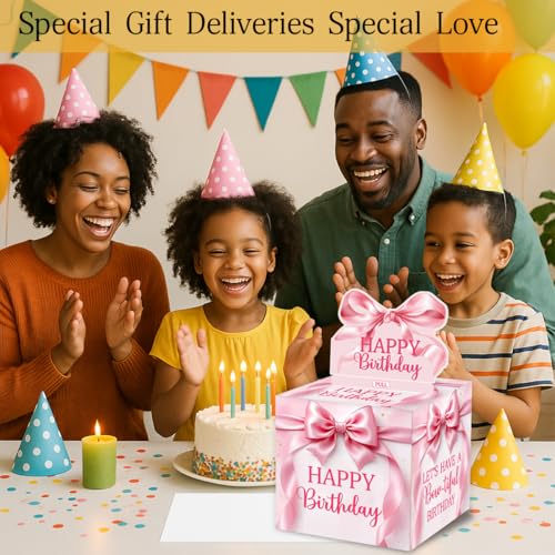Pink Bow Birthday Money Gift Boxes for Cash, Bow-Tiful Birthday Money Pull Box for Women Girls - color: White