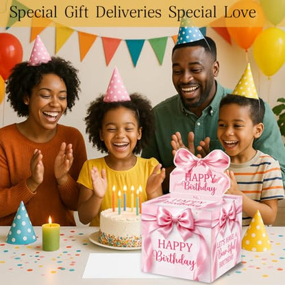 Pink Bow Birthday Money Gift Boxes for Cash, Bow-Tiful Birthday Money Pull Box for Women Girls - color: White