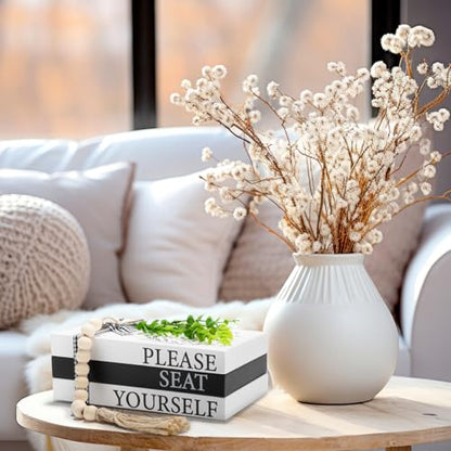 Capoda 3 Pcs Decorative Books for Home Decor Farmhouse Faux Stacked Books Wooden Rustic Table Decor with Bead Garland Twine Ribbon Faux Leaf for Table(Welcome) - style: Welcome