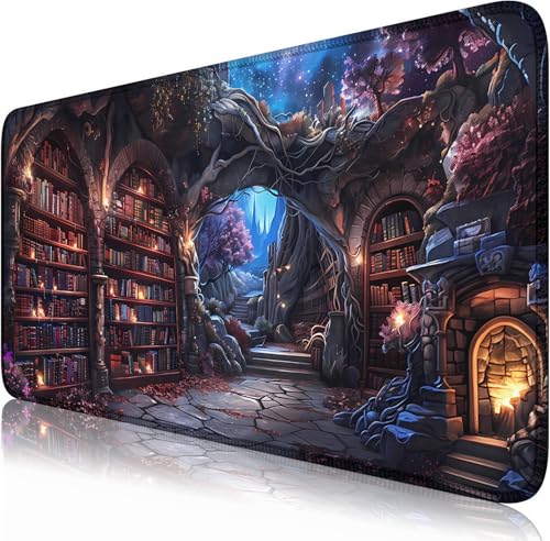 Dark Academia Desk Pad Library Desk Mat Witchy Mousepad XXL Large Gaming Mouse Mat for Office,Computer,Keyboard,Laptop and Home Desk Pad 31.5 X 15.7inch - color: A5- Mystic Library