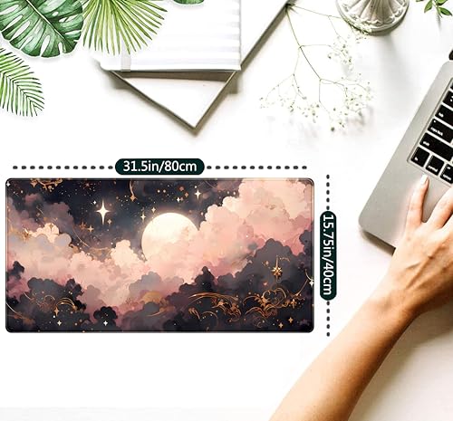 Pink Black Clouds Desk Mat XXL Large Extended Gaming Mouse Pad Celestial Mousepad with Stitched Edges, Office Desktop Decor Desk Pad Computer Mat, Laptop Keyboard and Mouse Mat, 31.5x15.75 in - color: Pink Black Clouds