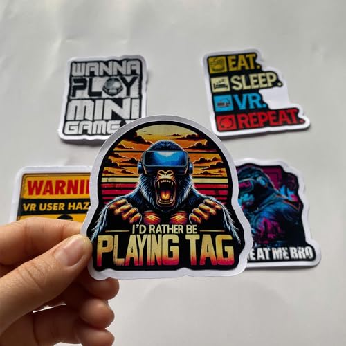 (Set of 5) I'd Rather Be Playing Tag Gorilla Sticker, Wanna Play Mini Games, VR Player Virtual Reality User Hazard Gamer, Come at Me Bro Waterproof Stickers 3 Inches