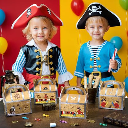 WERNNSAI 12 Pcs Pirate Party Favor Boxes Treasure Chest Nautical Boxes | Immersive Pirate Treasure Theme,Easy to Assemble,Vibrant Graphics & Sturdy Design,Versatile for Halloween Parties - color: Pirate