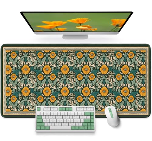 Large Mouse Pad for Desktop, Cute Desk Mat Pad Protector for Work & Gaming, Aesthetic Pretty Anti-Slip Laptop Blotter Cover for Office School Home Supplies, Baroque Bloomfield, 35.4" x 15.7" - color: V-Baroque Bloomfield, size: 35.4L x 15.7W inches