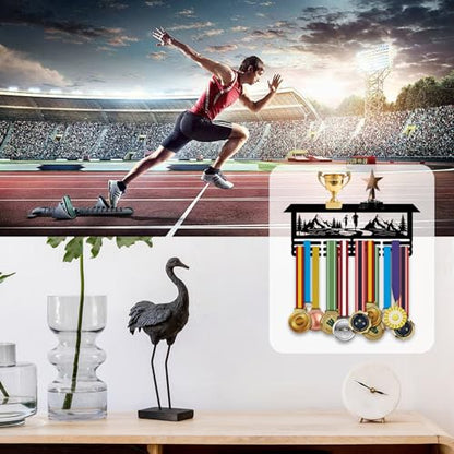 Resama Medal Hanger Holder Display Wall Rack Frame Shelf-Medal Hanger Awards Ribbon Soccer,Gymnastics,Holder Display Rack for 60 Medals - color: Running
