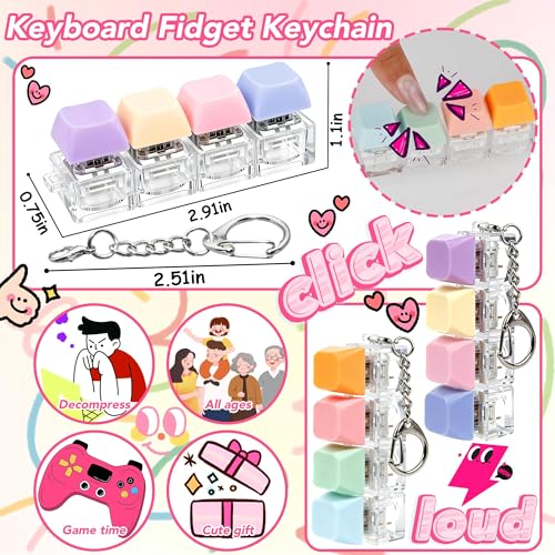 2 PCS 4-in-1 Keyboard Fidget Toy Keychain, Finger Clicky Button Toy Stress Relief Keychain with Swappable Keycaps, Mini Mechanical Key Fidget for Office Desk Focus Gifts (Purple Blue Orange) - color: Purple Blue Orange