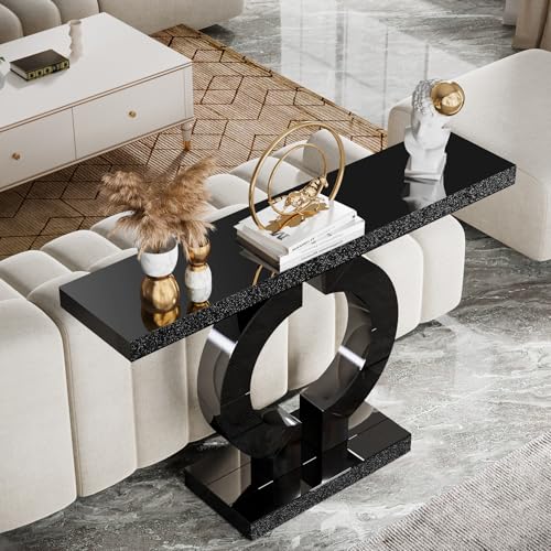 Tribesigns 43” Modern Console Table with O-Shaped Base, Entryway Sofa Table with Mirror Finish for Living Room, Hallway, Entrance (Black) - color: Black
