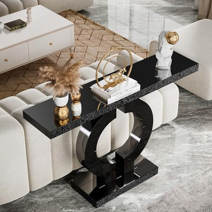 Tribesigns 43” Modern Console Table with O-Shaped Base, Entryway Sofa Table with Mirror Finish for Living Room, Hallway, Entrance (Black) - color: Black