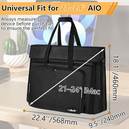 ORKELS Hard PE All-in-One Computer Monitor Carrying Case for 21–24 in iMac, Protective Storage Bag for Monitor, Keyboard, Mouse, Cables & Accessories
