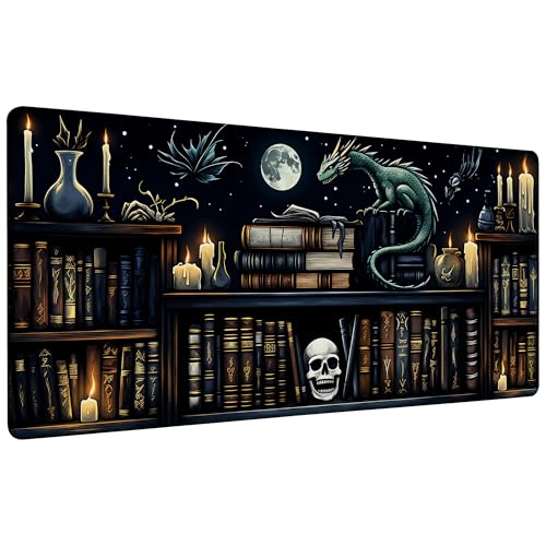 Azure Dragon and Witchy Potion Gaming Mouse Pad 35.4 x 15.7 Inches with Non-Slip Rubber Base, Smooth Cloth Surface Desk Keyboard Mat for Computer, PC, Laptop, Desktop - color: Azure Dragon and Witchy Potion