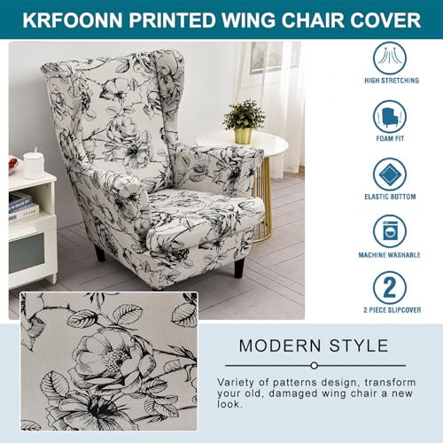 KRFOONN Wingback Chair Covers Slipcovers 2 Piece Stretch Wing Chair Covers Spandex Slipcovers Wingback Sofa Covers Armchair Covers Non-Slip Furniture Protector for Living Room Wingback Chairs, A23 - color: A23