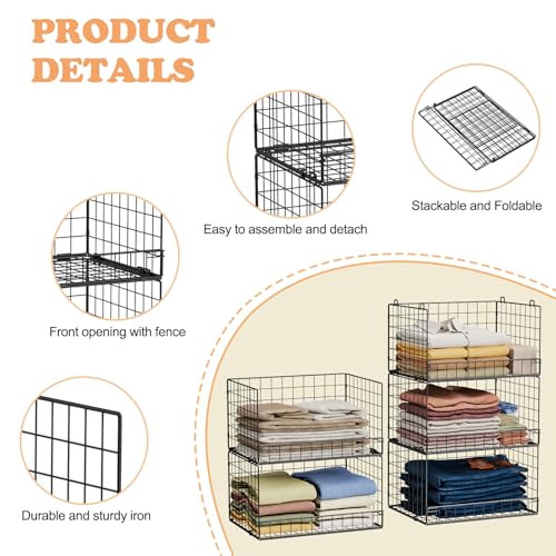 Yociyoga 5-Tier Stackable Closet Organizers and Storage Shelves, Closet Shelf Organizer Basket Bins, Foldable Sweater Storage for Closet Organizer System, Black(Patent 30022416)