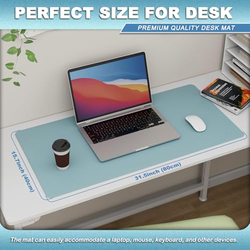 K KNODEL Leather Desk Pad Protector, Office Desk Mat, Large PVC Leather Desk Blotter, Non-Slip Mouse Pad (Sky Blue, 15.7" x 31.5") - color: Sky Blue, size: 15.7" x 31.5"